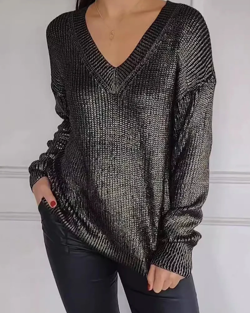 Pull En Maille Avec Col En V Et Finition Métallisée Pour Femme | Idéal Pour Toutes Les Saisons