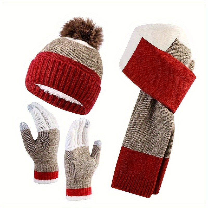 Ensemble Tricoté 3 Pièces avec Bonnet, Écharpe Et Gants | Idéal pour L’Hiver