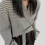 Blazer Motif Pied-De-Poule À Manches Longues Avec Bouton Unique Pour Femme | Idéal Pour Le Travail Et Les Sortiesames