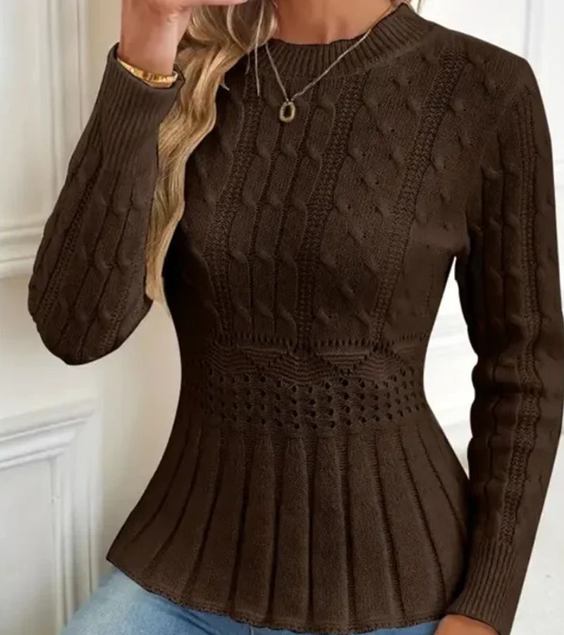 Pull à Manches Longues avec Ourlet Peplum et Motif Tressé pour Femme | Idéal pour un Usage Quotidien