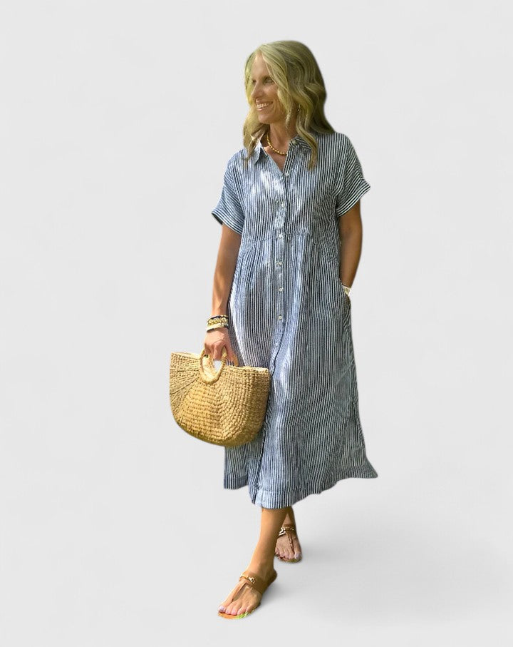 Robe Chemise Midi à Rayures avec Coupe Décontractée pour Femme | Idéale pour Usage Quotidien et Loisirs