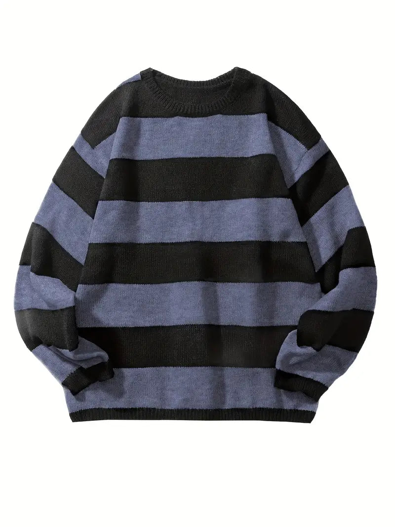 Pull Rayé à Col Rond avec Style Rétro pour Homme | Idéal pour le Quotidien et les Sorties