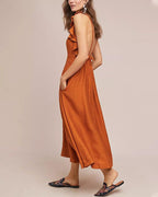 Robe Midi Sans Manches Avec Détails À Volants Pour Femme | Idéal Pour Usage Quotidien Et Été