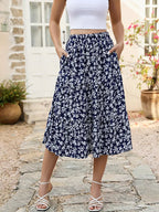 Jupe Évasée à Imprimé Floral avec Poches pour Femme | Idéale pour le Printemps et l'Été
