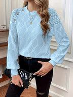 Blouse À Manches Longues Avec Motif Texturé Et Col Rond Pour Femmes | Idéal Pour Un Usage Quotidien