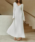 Robe Longue À Manches Longues Et Maille Côtelée Pour Femme | Idéal Pour Usage Quotidien