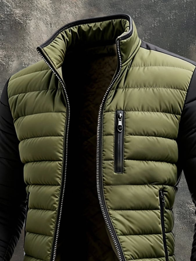 Veste Matelassée Avec Zip Frontal Et Manches Contrastées Pour Homme | Idéale Pour La Saison Froide