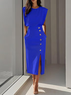 Robe Midi Sans Manches Avec Boutons Pour Femme | Idéale Pour Usage Quotidien Et Occasions