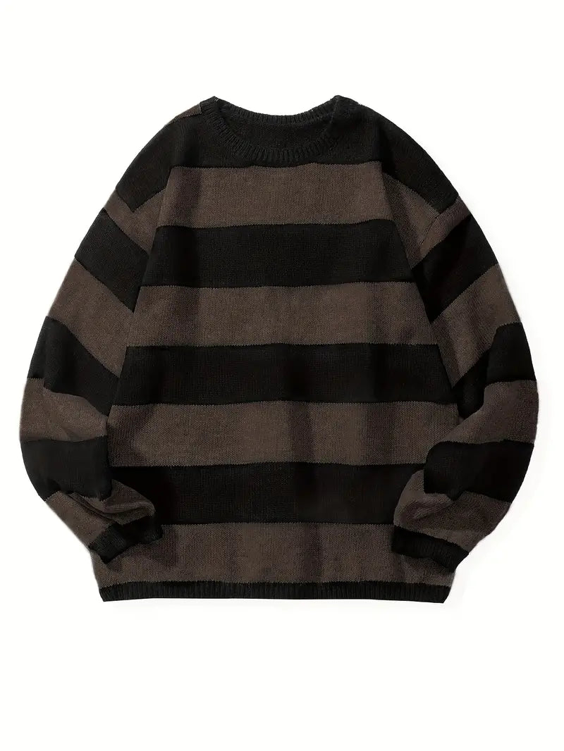 Pull Rayé à Col Rond avec Style Rétro pour Homme | Idéal pour le Quotidien et les Sorties