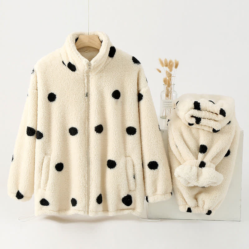 Ensemble Pyjama À Pois avec Haut Style Manteau Et Deux poches Pour Femme | Idéal pour L’Hiver