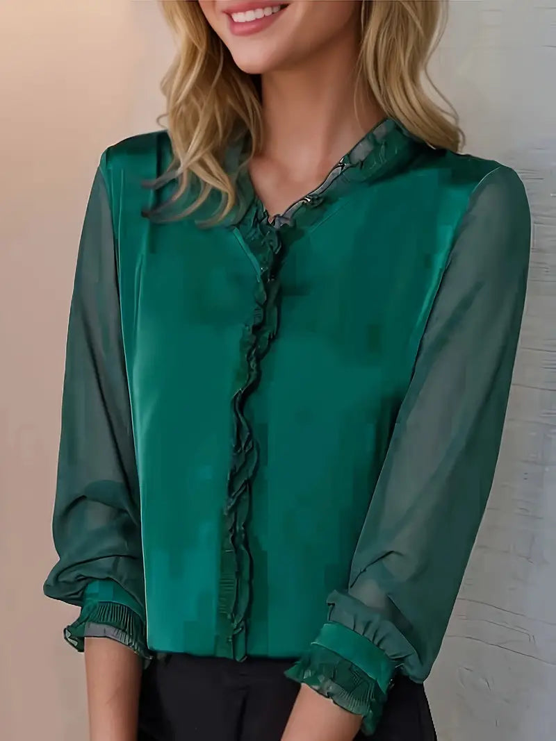 Blouse À Manches Longues Avec Détails À Volants Pour Femme | Idéale Pour Usage Quotidien Et Événements