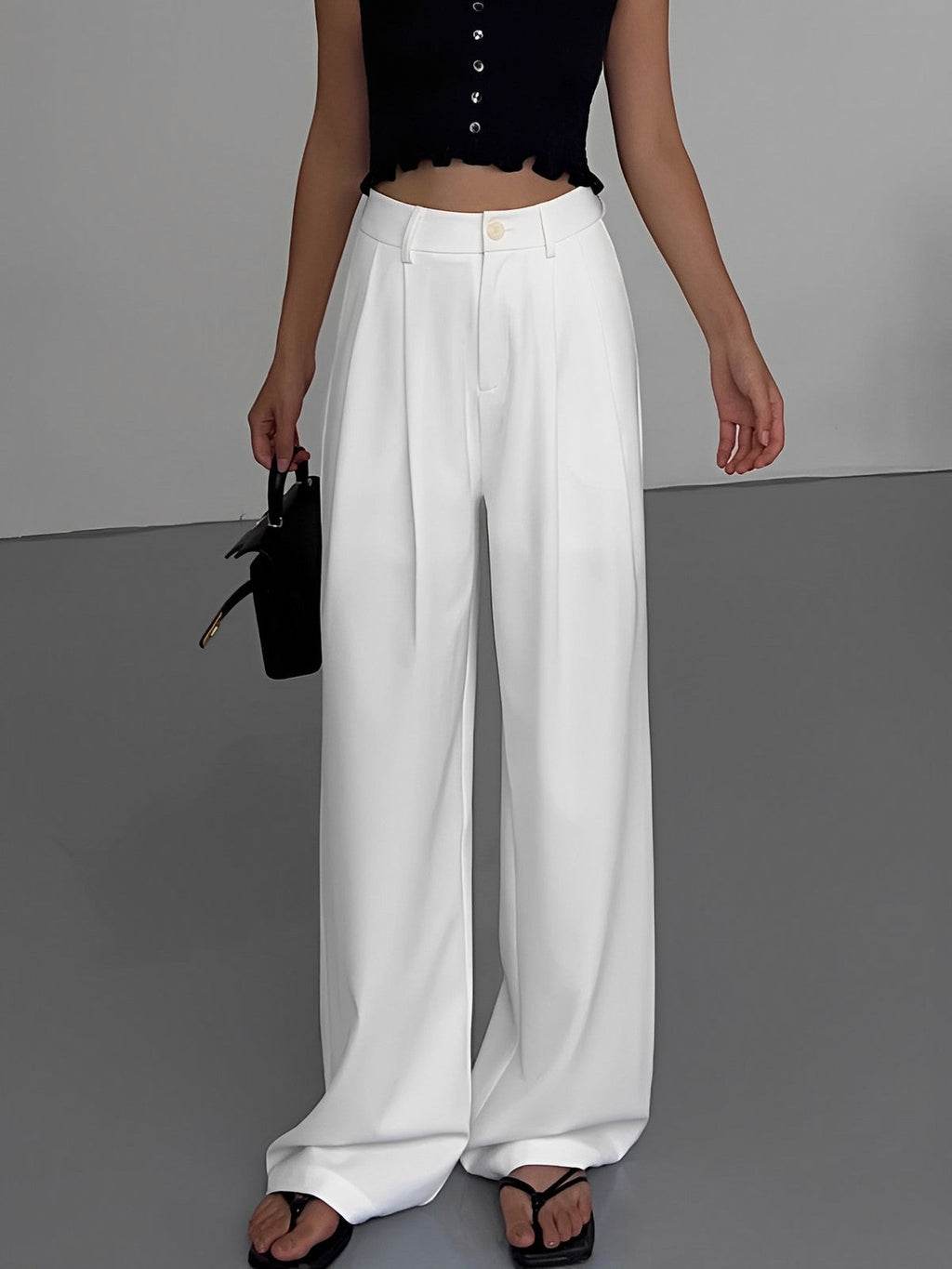 Pantalon Large Blanc À Taille Haute Pour Femme | Idéal Pour Bureau Et Sorties Décontractées