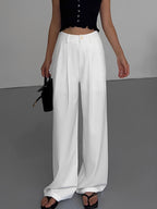 Pantalon Large Blanc À Taille Haute Pour Femme | Idéal Pour Bureau Et Sorties Décontractées