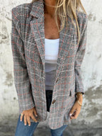 Blazer À Carreaux Gris Avec Poches À Rabat Pour Femmes | Idéal Pour Le Travail Et Les Tenues Quotidiennes