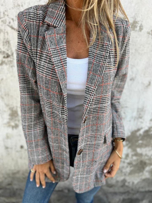 Blazer À Carreaux Gris Avec Poches À Rabat Pour Femmes | Idéal Pour Le Travail Et Les Tenues Quotidiennes