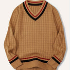 Pull-Over Homme à Col V Rayé et Maille Structurée | Idéal pour la Mi-Saison