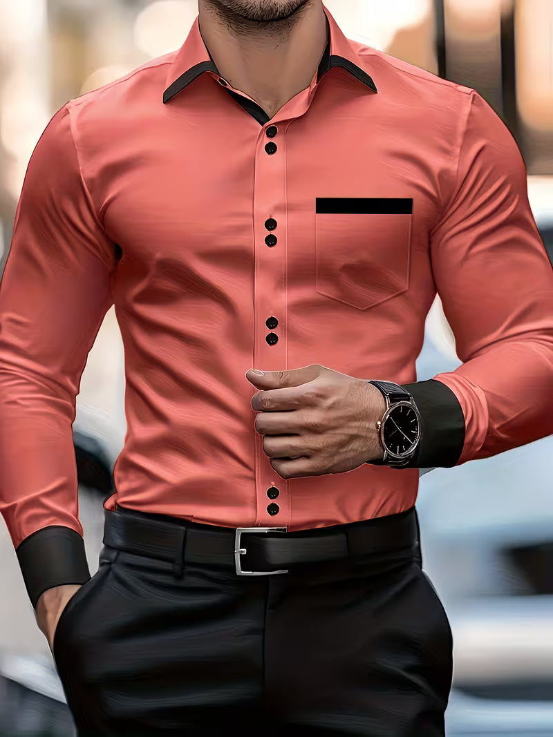 Chemise À Manches Longues Avec Fermeture Boutonnée Et Coupe Ajustée Pour Homme | Idéale Pour Le Bureau Et Les Occasions Formelles