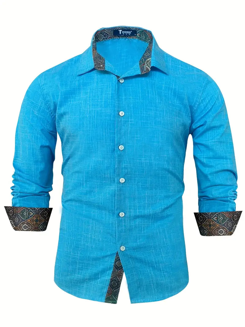 Chemise À Manches Longues Avec Détails Contrastés Et Fermeture À Boutons Pour Hommes | Idéale Pour Toutes Les Saisons