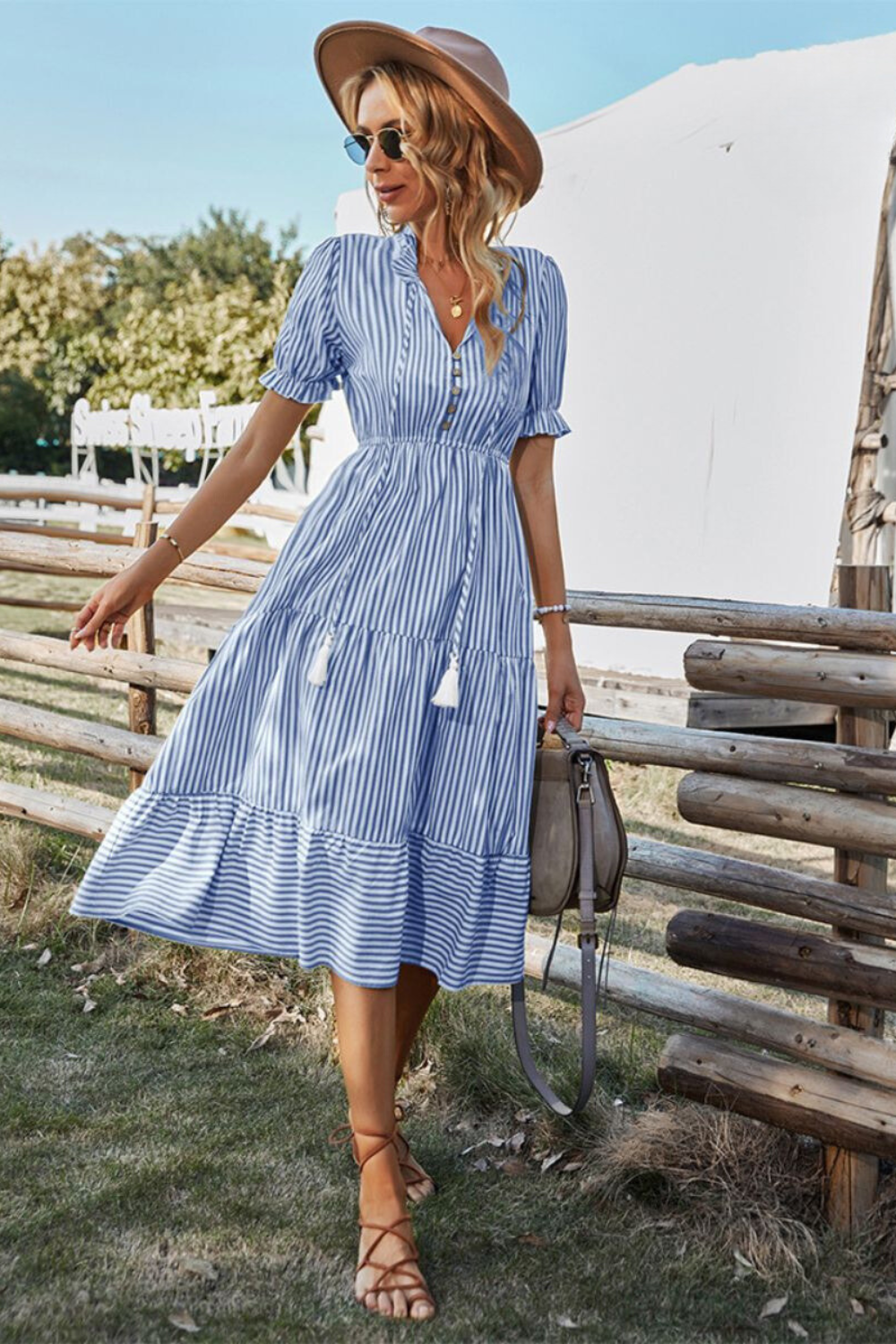 Robe Mi-Longue avec Détail à Nouer pour Femmes | Idéale pour l’Été