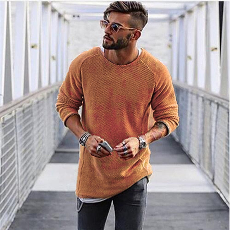 Pull Tricoté à Manches Longues avec Structure Classique pour Hommes | Idéal pour la Mi-Saison