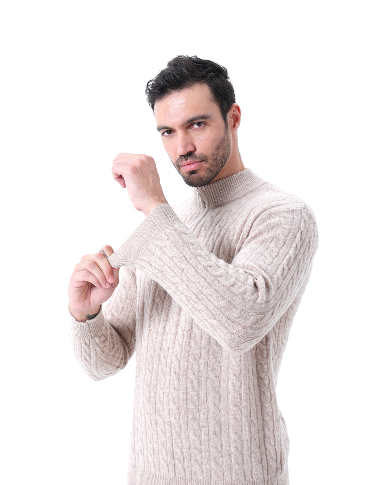 Pull pour Homme avec Col Zippé et Motif en Torsades | Idéal pour l’Hiver
