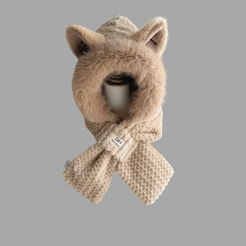 Bonnet et Écharpe 2-en-1 avec Oreilles de Renard pour Femme et Enfant | Idéal pour l’Hiver