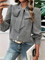 Blouse à Carreaux avec Détail Nœud pour Femme | Idéale pour Usage Quotidien et Bureau