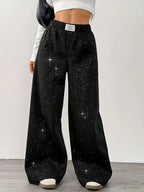 Pantalon Large Taille Haute pour Femme avec Imprimé Ciel Étoilé | Idéal pour le Quotidien et les Sorties
