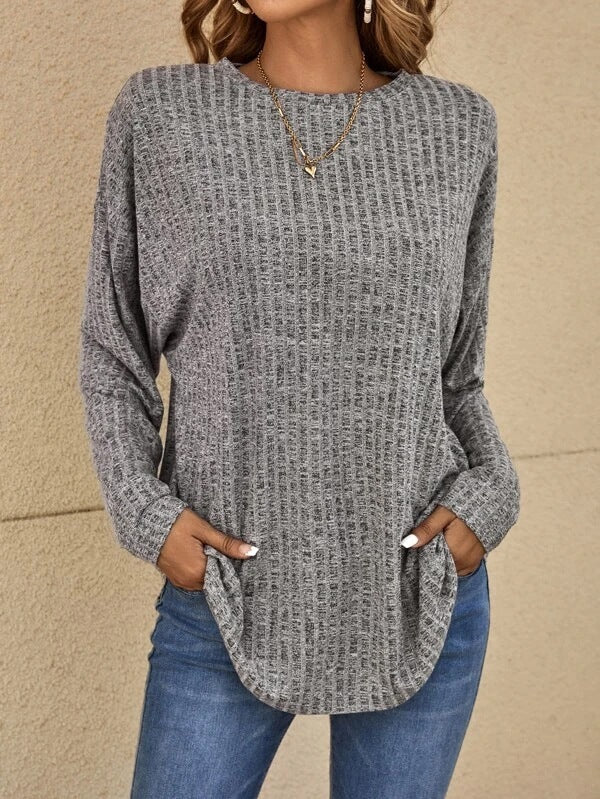 Blouse À Manches Longues Avec Col Rond Et Couleur Unie Pour Femmes | Idéal Pour Usage Quotidien