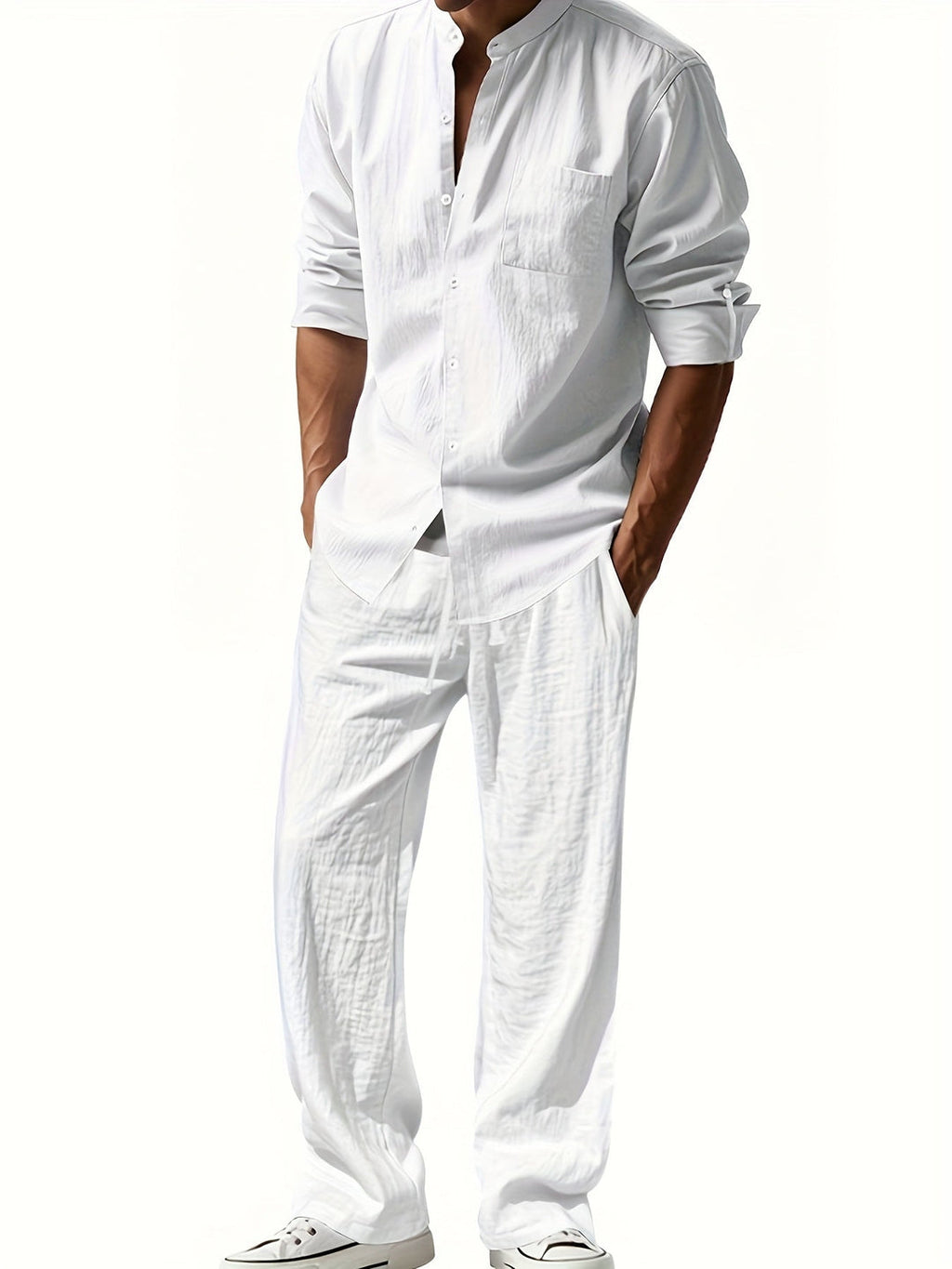 Ensemble Deux Pièces avec Col Mao et Taille Élastique pour Homme | Idéal pour la Saison Chaude