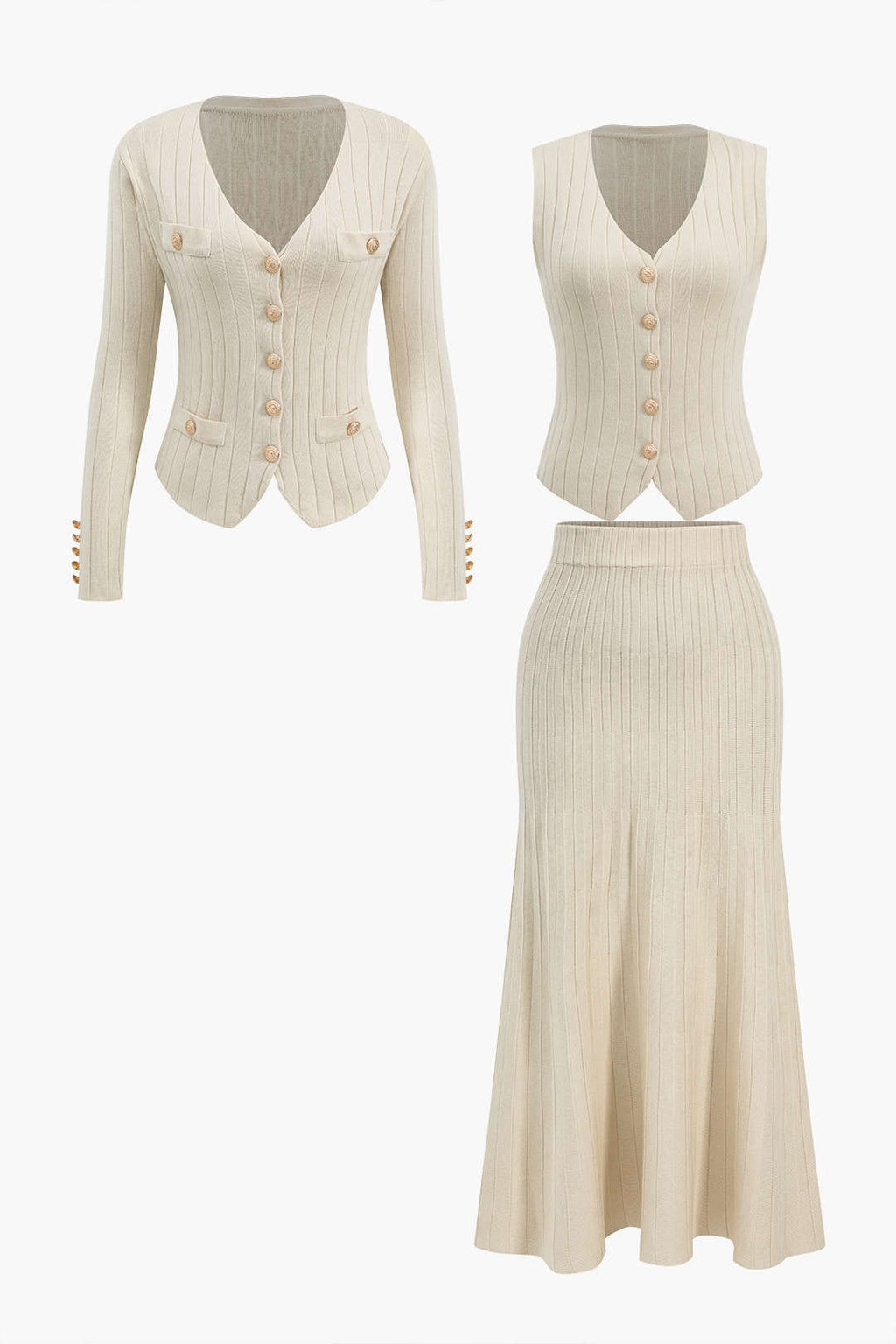 Ensemble Tricot Trois Pièces Blazer, Gilet Et Jupe Pour Femme | Idéal Pour Bureau Et Usage Quotidien