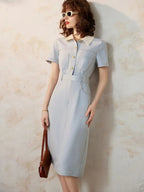 Robe Chemise Midi Avec Taille Marquée Et Manches Courtes Pour Femmes | Idéal Pour Usage Quotidien Et Bureau