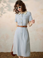 Robe Chemise Midi Avec Taille Marquée Et Manches Courtes Pour Femmes | Idéal Pour Usage Quotidien Et Bureau