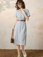 Robe Chemise Midi Avec Taille Marquée Et Manches Courtes Pour Femmes | Idéal Pour Usage Quotidien Et Bureau