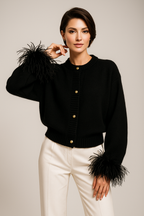 Cardigan Avec Détails Plumes Et Coupe Moderne Pour Femmes | Idéal Pour Le Quotidien