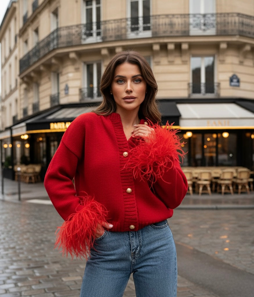 Cardigan Avec Détails Plumes Et Coupe Moderne Pour Femmes | Idéal Pour Le Quotidien