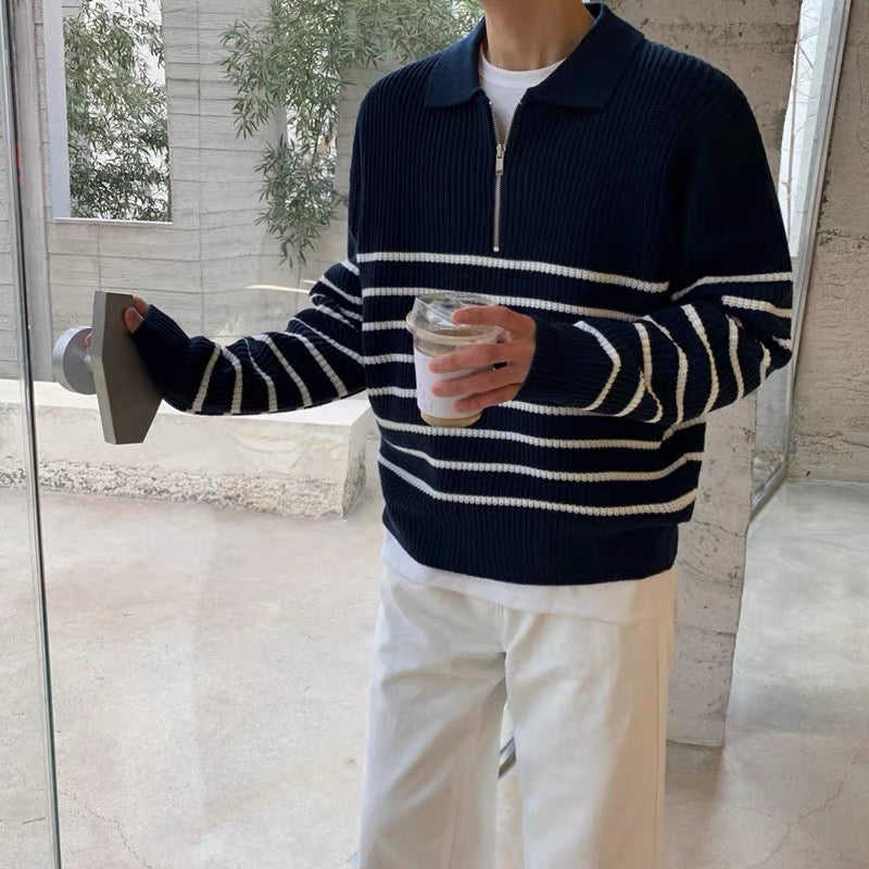 Pull Rayé avec Demi-Zip et Manches Longues pour Homme | Ideal pour Printemps et Automne