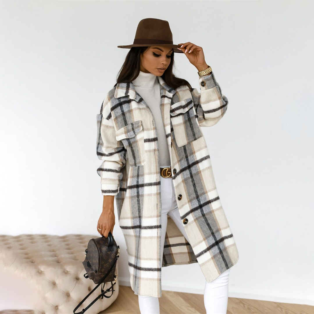 Manteau Long À Carreaux pour Femme | Idéal pour Automne Et Hiver