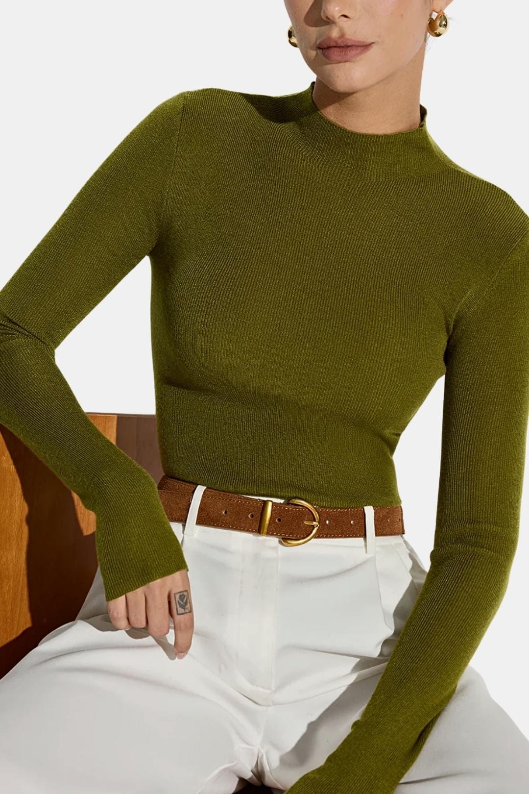 Top En Maille Avec Col Montant Et Manches Longues Pour Femme | Idéal Pour Usage Quotidien