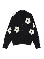 Cardigan Noir à Motif Floral avec Coupe Oversize et Boutons pour Femmes | Idéal pour Saisons Fraîches