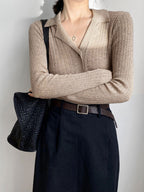 Cardigan Ajusté à Fines Côtes avec Col Chemise pour Femme | Idéal pour le Bureau et les Sorties