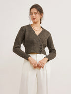 Cardigan Court Boutonné avec Encolure en V pour Femme | Idéal pour Superposition