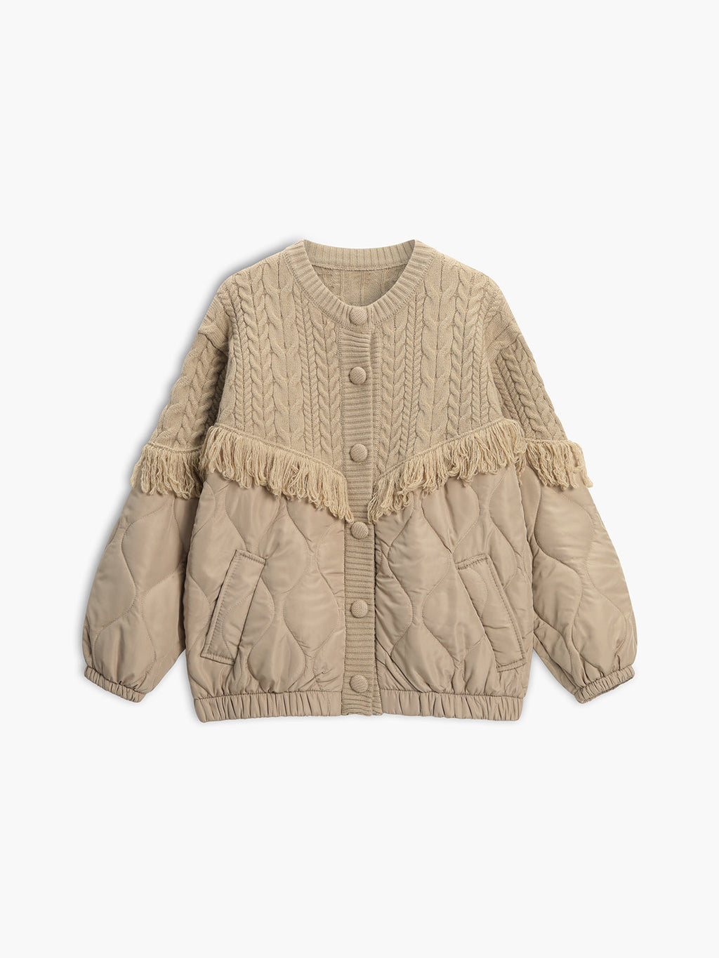 Veste Matelassée à Détails en Maille et Franges pour Femmes | Idéale pour la Mi-Saison et les Tenues Décontractées