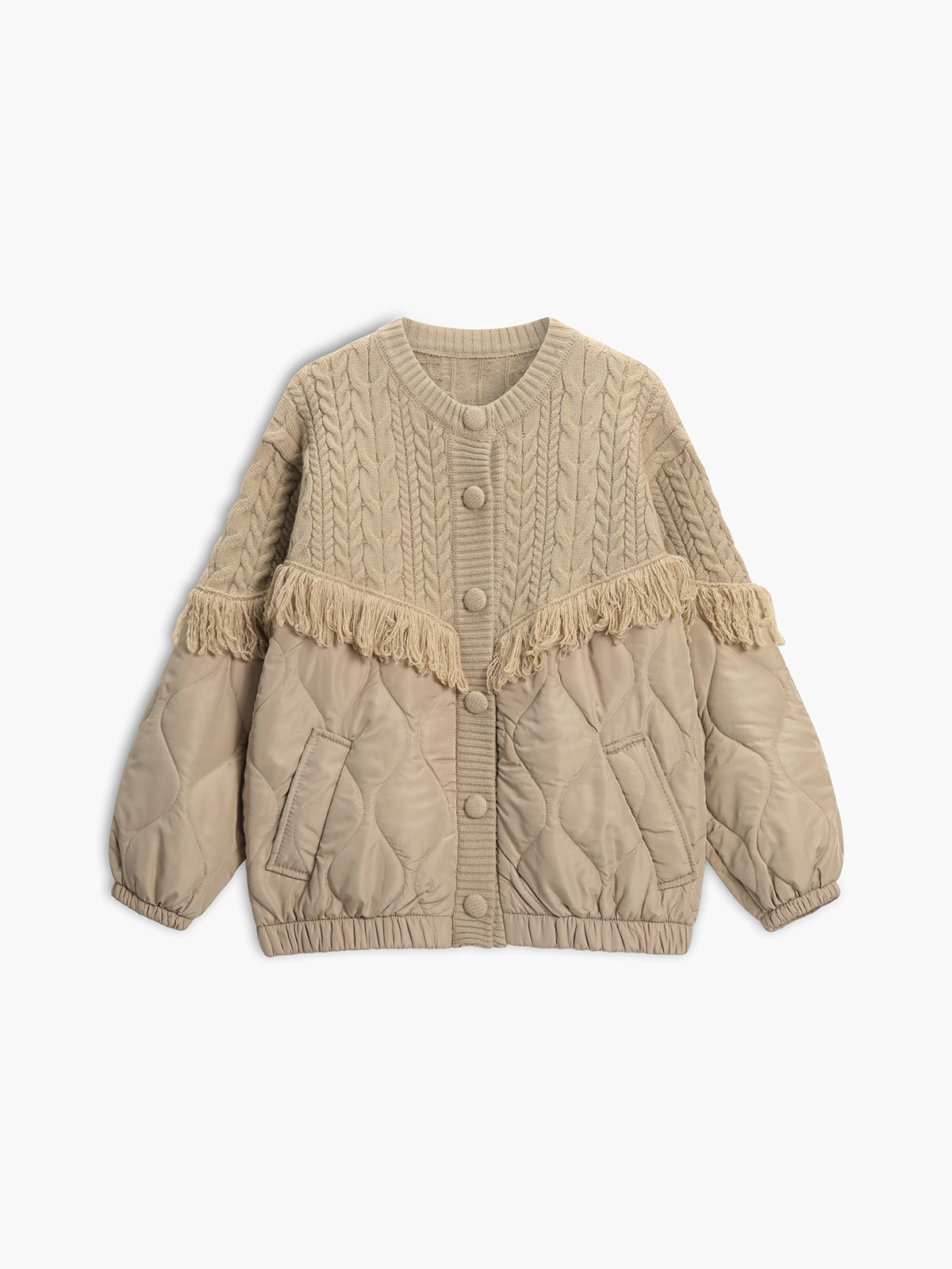 Veste Matelassée à Détails en Maille et Franges pour Femmes | Idéale pour la Mi-Saison et les Tenues Décontractées