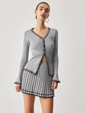 Ensemble Twin-Set Avec Cardigan Côtelé Et Jupe Plissée Pour Femmes | Idéal Pour Bureau Et Sorties