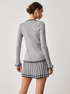 Ensemble Twin-Set Avec Cardigan Côtelé Et Jupe Plissée Pour Femmes | Idéal Pour Bureau Et Sorties