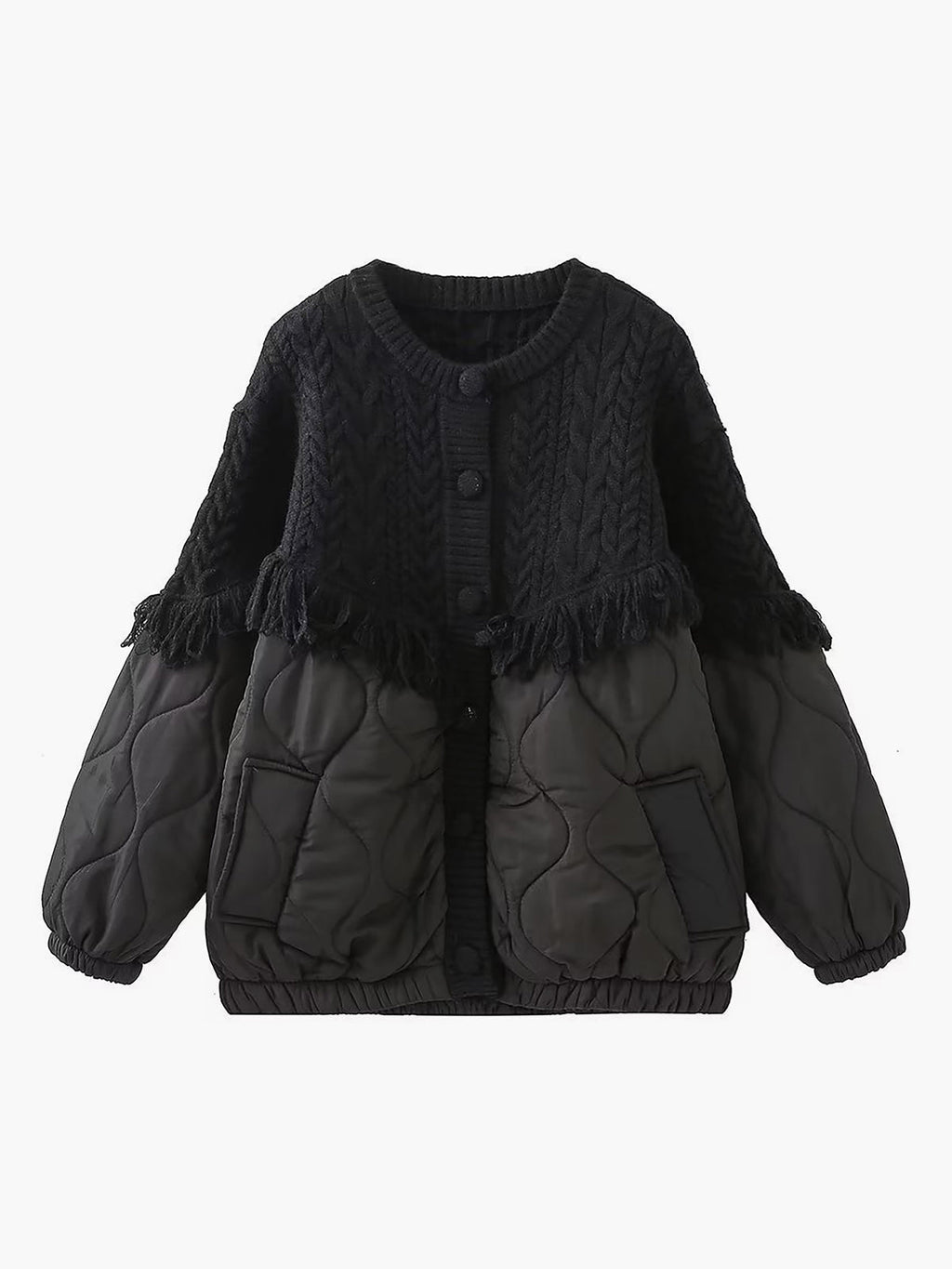Veste Matelassée à Détails en Maille et Franges pour Femmes | Idéale pour la Mi-Saison et les Tenues Décontractées