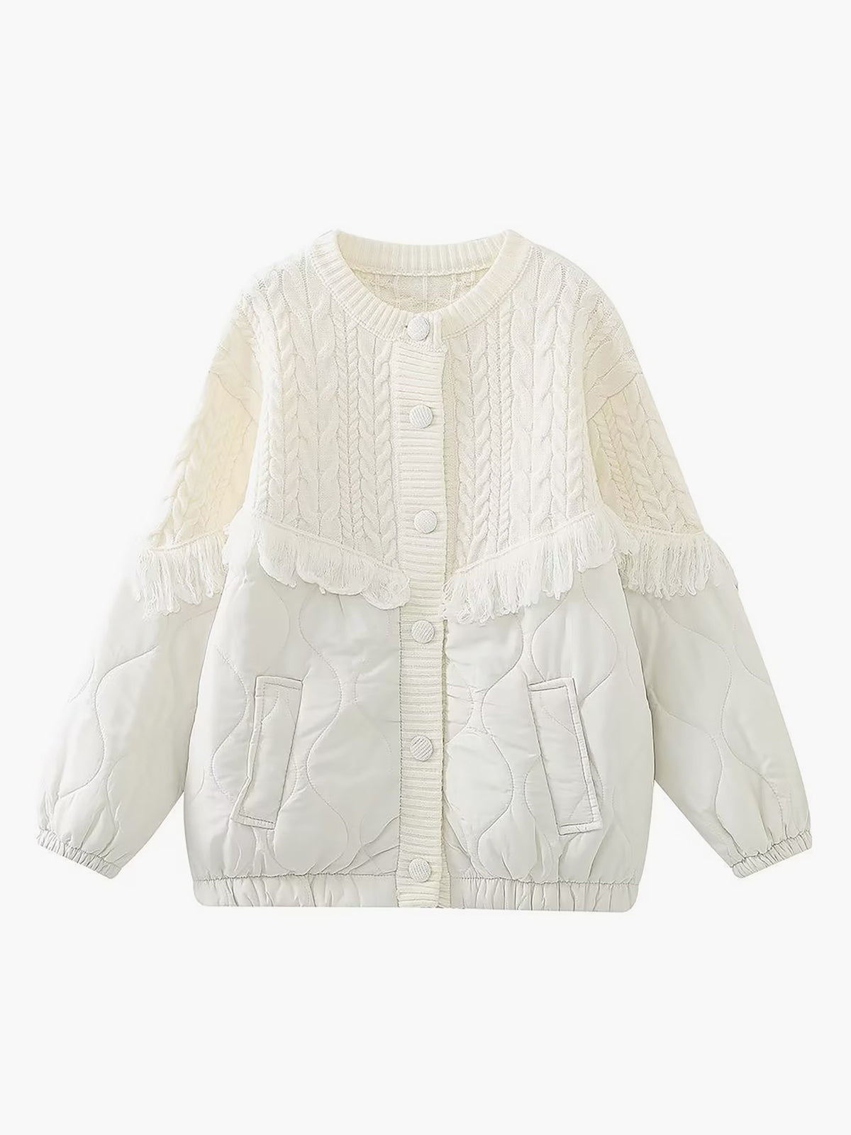 Veste Matelassée à Détails en Maille et Franges pour Femmes | Idéale pour la Mi-Saison et les Tenues Décontractées