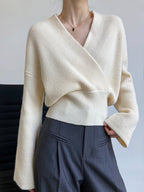 Pull à Coupe Portefeuille avec Col en V Croisé pour Femmes | Idéal pour Bureau et Sorties