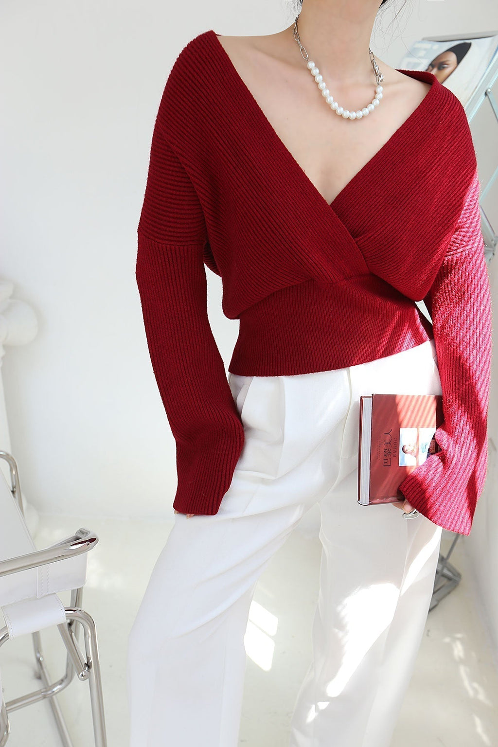 Pull à Coupe Portefeuille avec Col en V Croisé pour Femmes | Idéal pour Bureau et Sorties